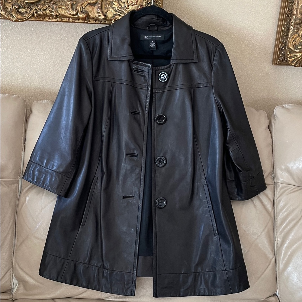 INC International Concepts Black Lamb Leather Jacket 3/4 Length Sleeves M - Picture 12 of 12